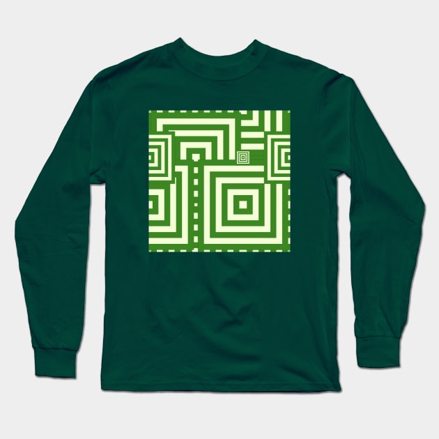 Green Square in Square Neo Geometric Pattern Long Sleeve T-Shirt by SeaChangeDesign